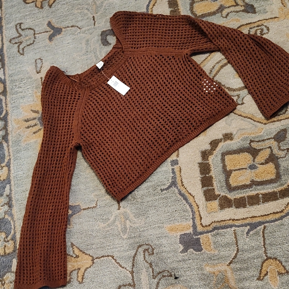 Old Navy Brown Open-Knit Off-the-Shoulder Sweater